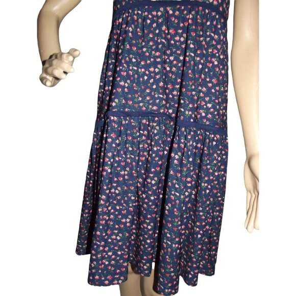 Max Studio Sz Small Navy Blue Pink Rosebud Floral Print Sleeveless Tiered Dress - Picture 3 of 12
